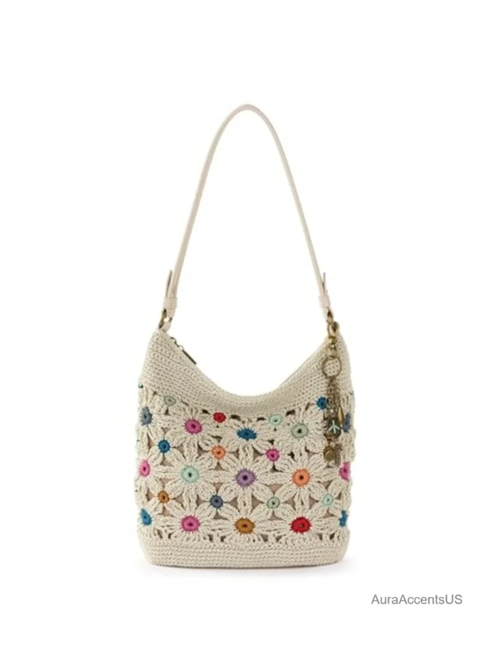 Hand Crochet Women's Hobo Bag Large Purse with Zipper Pocket